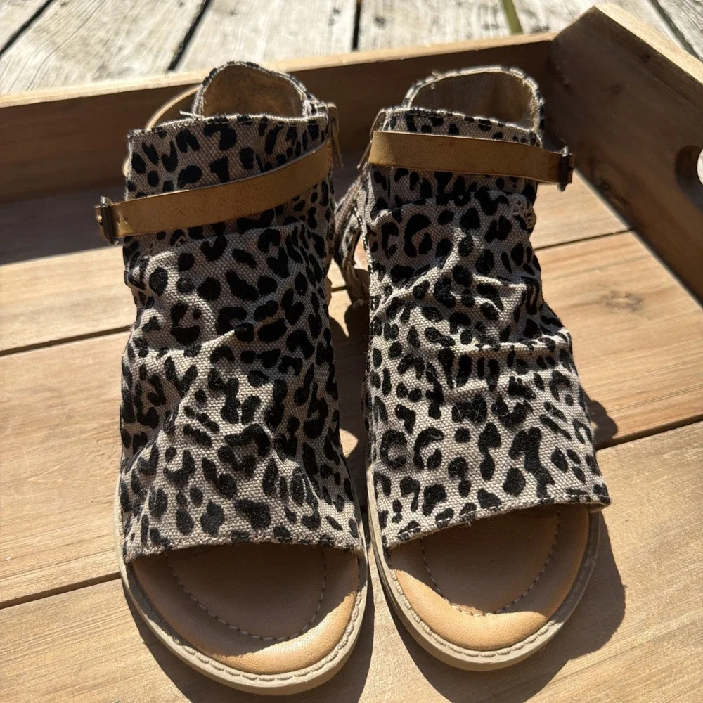 Blowfish Shoe Women's Size 7 Malibu Micro Wedge Heel Sandal Leopard Print